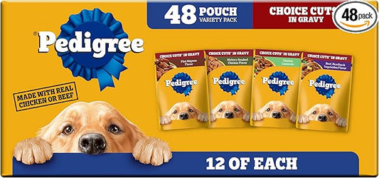 Pedigree Choice Cuts in Gravy Wet Dog Food, Adult Soft Wet Dog Food, Variety Pack, 3.5 oz. Pouches, 48 Count