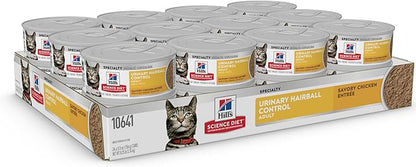 Hill's Science Diet Adult Urinary & Hairball Control Wet Cat Food, Chicken Minced, 5.5 oz. Cans, 24-Pack