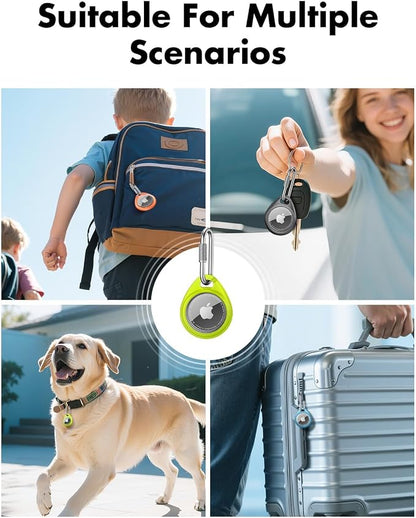 UNBREAKcable for AirTag Holder Case with Professional Carabiner, 4 Pack | Waterproof, Shockproof, Hold Securely, Easy to Install, Protective AirTag Keychain for Keys, Pets, Luggage-4 Trans Colors