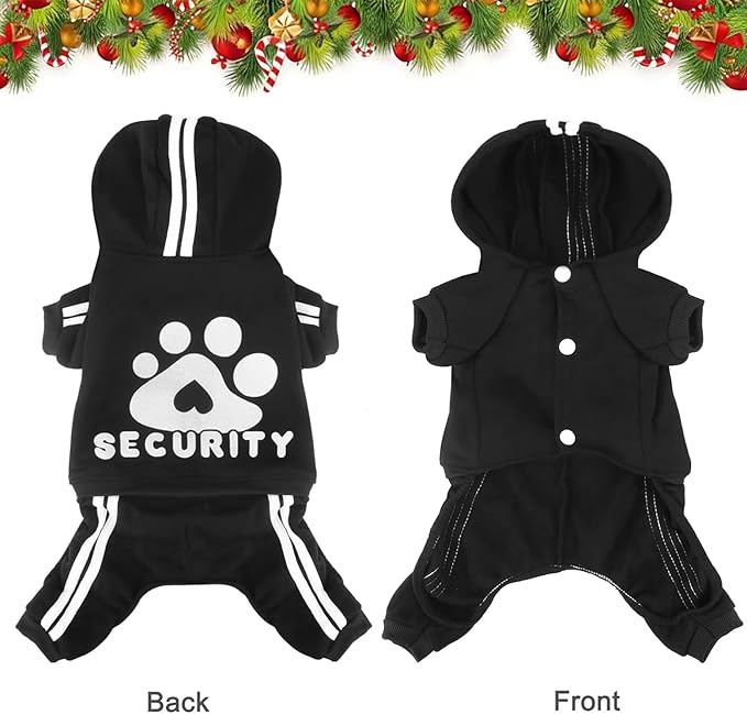 Dog Hoodie Security Clothes 4 Legs Jumpsuit Sweatshirt Hoodies Soft & Warm Dog Outfit Pullover Dog Winter Clothes Sweater for Small Medium Large Dogs Cats (Black, X-Small)