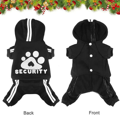 Dog Hoodie Security Clothes 4 Legs Jumpsuit Sweatshirt Hoodies Soft & Warm Dog Outfit Pullover Dog Winter Clothes Sweater for Small Medium Large Dogs Cats (Black, X-Small)