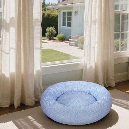 Donut Dog Bed for Large Dogs - Cooling Pet Bed with Removable Cover, Breathable Ice Fabric Summer Pet Beds for Medium & Big Dogs, Egg Tart Design (L)