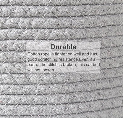 Large Cat Bed Basket Round Cotton Rope Woven - Calming Rope Bed Sleep Surface 17.7 inches(45 cm),Cozy Scratching Indoor Pet Bed for a Large Cat or 2 Small Cats,Fit up to 20 lbs Pets,Washable,Grey