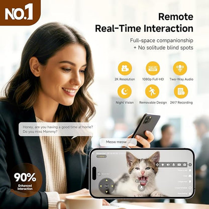 PMATE Self-Moving Pets Camera AI-Powered Rover with Auto Tracking & Patrol, 2K Live View, Night Vision, 2-Way Talk, and Auto-Recharge,(Blue)