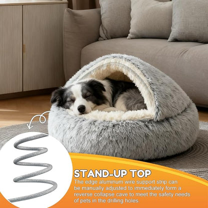 SUOXU 2-in-1 Dog Bed: Upgraded Aluminum Rim Support & Non Slip Bottom - Cozy Cave + Blanket for Large Medium Dogs Under 20 kg (44 lbs) | Plush Self-Heating for Border Collie, Labs