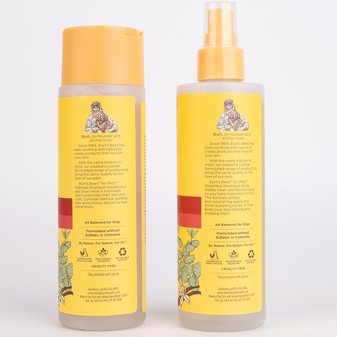 Burt's Bees for Pets Holiday Grooming Kit, Peppermint & Vanilla Fragrance | Oatmeal Shampoo and Waterless Dog Grooming Spray for All Dogs and Puppies | Cruelty Free, Made in USA, 8 Fl Oz