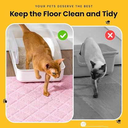 Conlun Cat Litter Mat Litter Trapping Mat, 35" x 23" Premium Durable PVC Grid Mesh with Scatter Control, Non-slip, Less Waste Cat Litter Box Mat, Pink