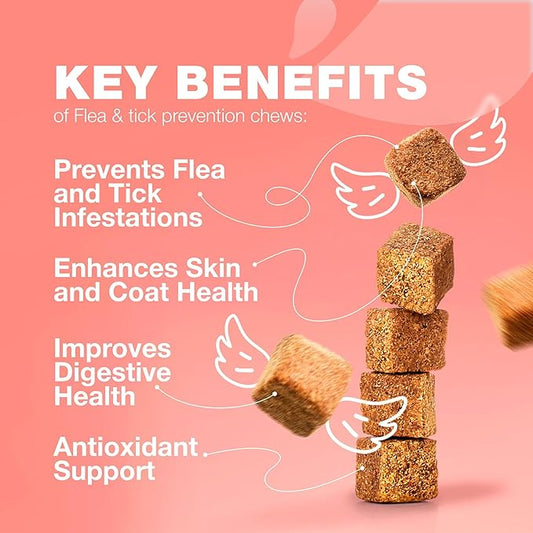 Flea Treatment for Cats - Daily Oral Cat Flea and Tick Treatment Chews - Chewable Kitten Flea Treatment - Soft Treats for All Breeds & Ages - Natural Chicken-Flavor Flea and Tick Supplement for Cats