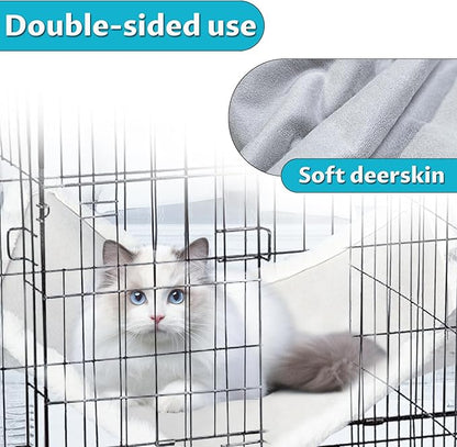 Andiker Cat Hammock, Reversible Cat Cage Hammock with Metal Hooks for Cats for Sleeping and Playing, 21.6 * 18.9 Inches Double-Sided Hanging Cat Bed to Hang in Cages or Under Chairs (Large)