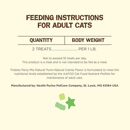 Friskies Purina Made in USA Facilities, Natural Cat Treats, Party Mix Natural YUMS Catnip Flavor - 20 Ounce (Pack of 2)