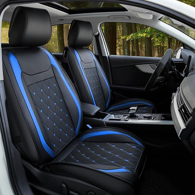 Nilight Car Seat Covers Waterproof Breathable Faux Leather Cushions Anti-Slip Universal Cover for Kia Civic Corolla Hyundai Honda Camry CR-V RAV4 Fusion SUV Truck (2 PCS Front, Black-Blue)