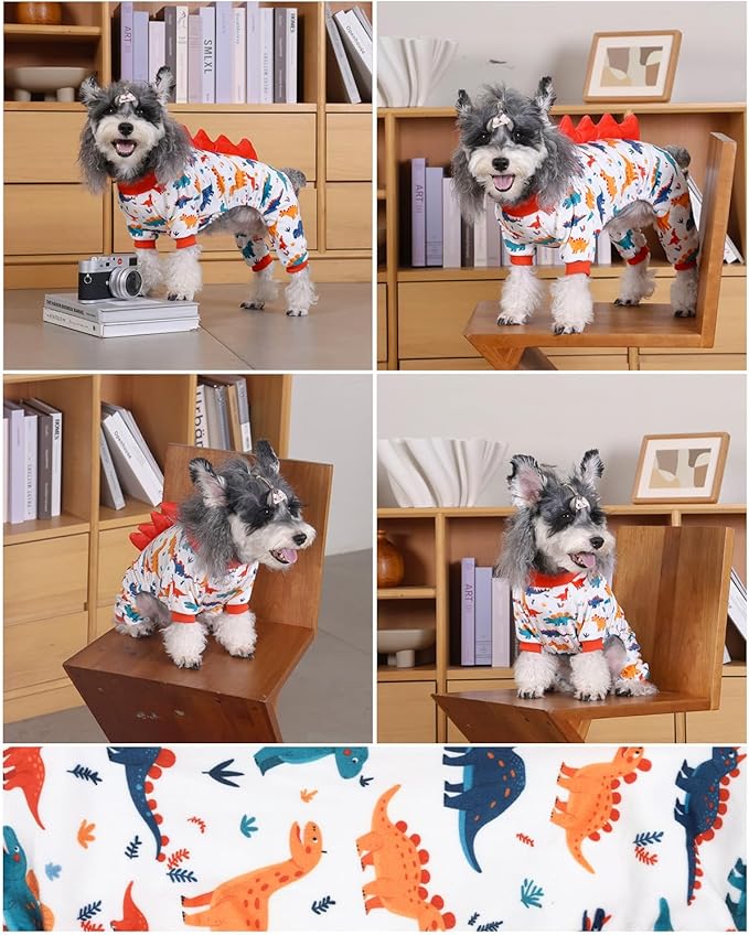 CuteBone Dinosaur Costume Dog Pajamas, Stretchy Spandex Crystal Velvet Sleepwear Coat for Small Dogs, Soft & Warm Pet Outfit Clothes for Cold Weather, Cozy Pullover Design COSP02XL
