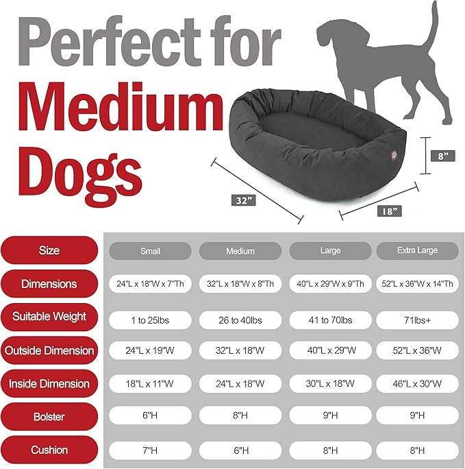 Majestic Pet 32 Inch Suede Calming Dog Bed Washable – Cozy Soft Round Dog Bed with Spine Support for Dogs to Rest Their Head - Fluffy Donut Dog Bed 32x23x7 (Inch) - Round Pet Bed Medium – Gray (2025)