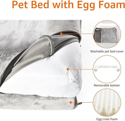 Amazon Basics Dog Bed with Cooling Gel Memory Foam, Pressure-Relief Support for Dogs up to 55lbs, Non-Slip Bottom, Machine Washable Cover, Large Sized (36" x 27"), Taupe