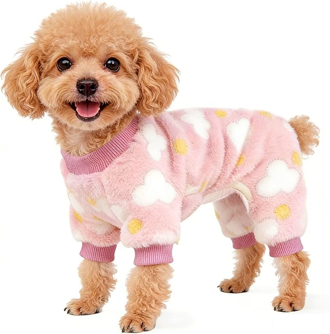 Dog Sweaters for Small Dogs Girl Dog Clothes Fleece Small Dog Pajamas Female Warm Dog Pjs Soft Dog Onesie Heart Chihuahua Clothes Pink Pet Puppy Pajamas, S