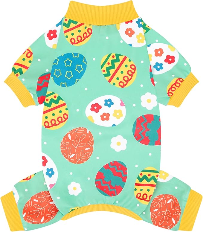 XPUDAC Easter Dog Pajamas, Soft Lightweight Dog Outfit Easter Eggs Puppy Clothes for Small Medium Dogs Pjs Pet Jumpsuit, 2XL