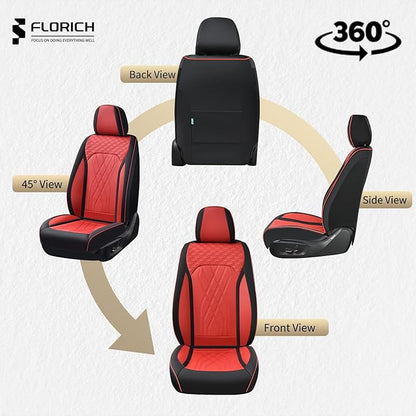 FLORICH Universal Seat Cover Full Set Leather Seat Covers 5 Seats Waterproof Seat Protector Car Seat Cushion Driver Seat Cover Universal Fit for Most Car Truck SUV, Black&Red
