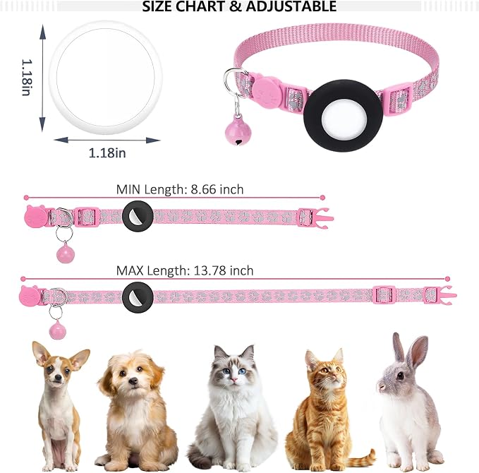 GPS Tracker for Cats, Mini GPS Pet Tracker with Collar, IPX8 Waterproof Cat Trackers Collar,No Monthly Fee,Work with Apple Find My(iOS Only),Smart Trackers for Pets-Pink-3