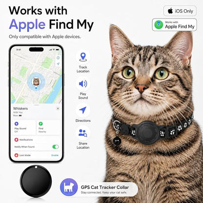 Pet Tracker,GPS Collar for Cats (iOS Only) Smart tag,Waterproof Compatible with Apple Find My,No Monthly Fee,Advanced Tracking Solution Smart Collar for Pet Safety Ideal Small Large Cats