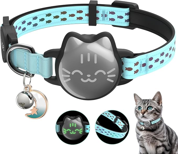 AirTag Cat Collar, Reflective Breakaway Collar, Hidden Holder with Bell | Compatible with Apple AirTag 1st & 2nd Gen, Lightweight Water-Resistant Strap for Cats, AirTag Not Included
