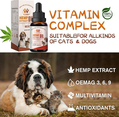 Неmp Oil for Dogs and Cats - Calming Drops Dog Relaxants - Help Pets with Anxiеty Strеss Slеep, Hip & Joints Support, Arthritis Sеizures Rеlief - Hеalth - Organic Pet Неmp Oil Drops (2 Pack)