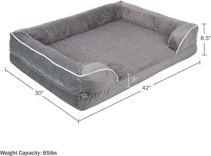 PETMAKER Orthopedic Dog Bed - 42in Dog Couch Bed with Supportive Wraparound Bolster and Removable Washable Cover - Egg-Crate Foam Extra Large Dog Bed for Pets up to 65lbs - Dog Products (Gray)
