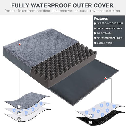 MIHIKK Waterproof Extra Large Dog Bed Orthopedic Dog Beds for Crate with Removable Washable Cover Egg-Crate Foam Pet Pad Mat with Anti-Slip Bottom, 44x32 Inch, Grey
