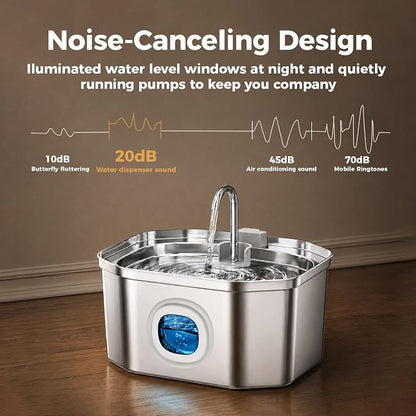 Cat Water Fountain, Apauk 108oz/3.2L Silent cat Water Fountain Stainless Steel, Cat Fountain, Automatic Pet Water Fountain,Dog Bowl, Controllable Blue Light - (6 Filters& 6 Sponges)
