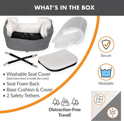 K&H Pet Products Bucket Booster Dog Car Seat, Seat Belt Secured, 2 Safety Leashes, Washable Covers, Sturdy Pet Booster Seats for Cats & Dogs - Small Gray/Cream