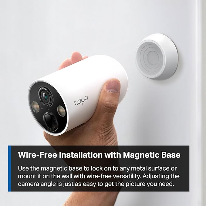 Tapo by TP-Link Wire-Free MagCam, Indoor/Outdoor 2K Battery Powered Smart Security Camera, Magnetic Mount, Starlight Color Night Vision, Person/Pet/Vehicle Detection, SD/Cloud Storage, 2.4GHz Wi-Fi