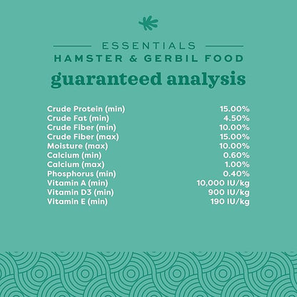 Oxbow Essentials Hamster and Gerbil Food – Complete Daily Diet with Vitamins & Minerals, High-Fiber Uniform Pellets for Balanced Nutrition, Vet-Formulated Small Animal Food, 15 lb, Made in USA