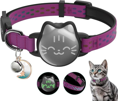 AirTag Cat Collar, Reflective Breakaway Collar, Hidden Holder with Bell | Compatible with Apple AirTag 1st & 2nd Gen, Lightweight Water-Resistant Strap for Cats, AirTag Not Included