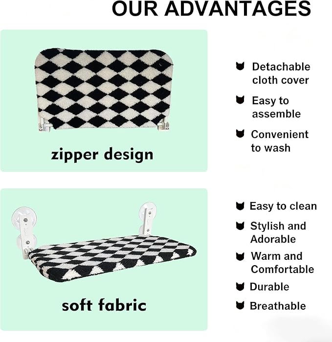 Cat Window Perch, Foldable Cat Hammock Seat for Window with Metal Frame and Large Suction Cups, Window Perch for Cats Inside, Hold 40lb (Black and White, L)