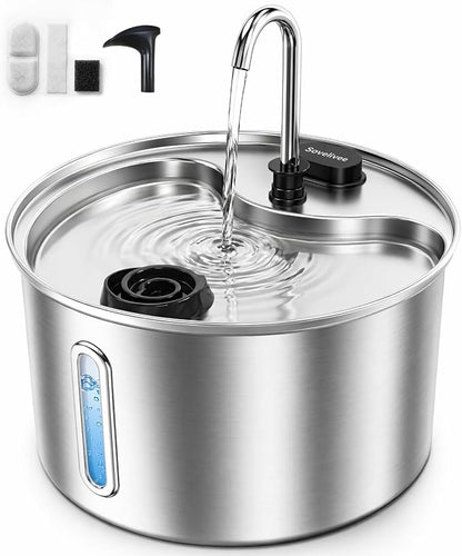 304 Stainless Steel Cat Water Fountain, 118oz/3.5L Pet Drinking Fountain for Cats and Small Dogs, Ultra-Quiet, Dishwasher Safe, Water Level Window, Cat Fountain with Smart Pump Protection