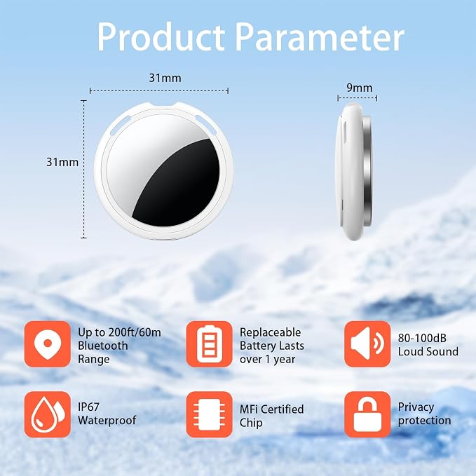 2 Pack Tracker Tags Finder Apple Find My MFi Certified Waterproof iOS Only | Bluetooth Air Smart Tags Item Finder Locator Worldwide Tracking for Key Pets Wallet Backpack Dogs Luggage Replaceable Battery