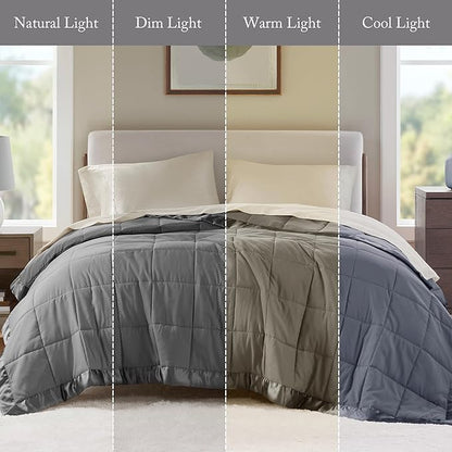 Madison Park Windom Down Alternative Blanket, Premium 3M Scotchgard Moisture Wicking Treatment, Lightweight and Soft Bed Cover For All Season, Satin Trim, Charcoal King