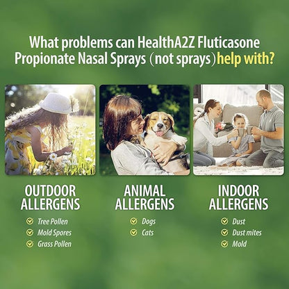 HealthA2Z® Fluticasone Propionate Nasal Spray | 50 mcg per Spray | 24 Hour Allergy Relief | 72 Sprays | 0.38 fl oz. (11.1mL) | Nasal Decongestant | Non-Drowsy | Allergy Relief Spray