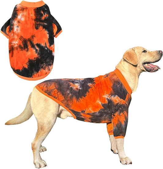 Dog Cotton Colorful Black Orange T-Shirts Soft and Stretchy Dog Shirt Pajamas Pets Clothes for Large Dogs(Large Black)