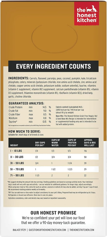 The Honest Kitchen Human Grade Dehydrated Dog Food, Grain Free Veggie, Nut & Seed Base Mix for Dogs - 7lb (Makes 12;bs)