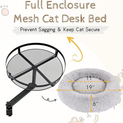 Cat Bed for Desk 360 Rotating with Adjustable Height, Removable Desk Mounted Kitty Bed with Soft Fur, Desktop Cat Hammock Supports 33 lbs for Table Home Office Indoor