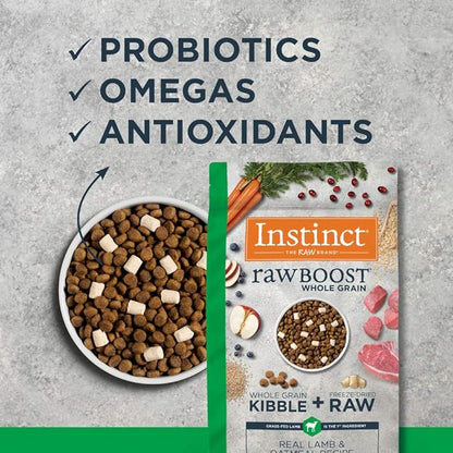 Instinct Raw Boost, Natural Dry Dog Food with Freeze Dried Pieces, High Protein, Whole Grain Recipe - Real Lamb & Oatmeal, 4.5 lb. Bag