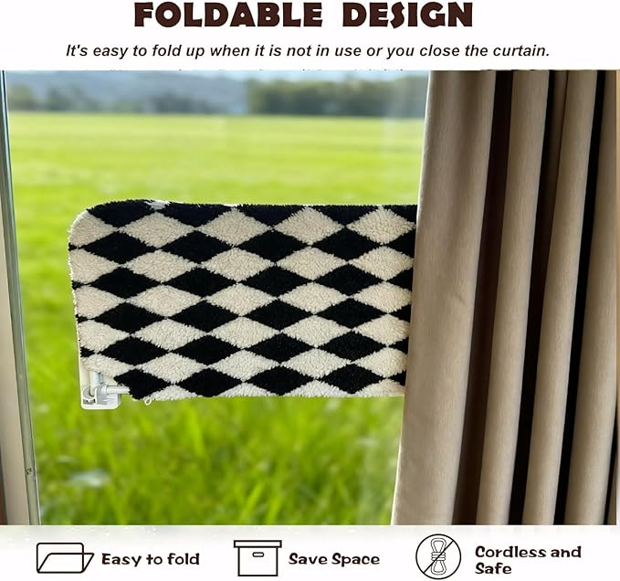 Cat Window Perch, Foldable Cat Hammock Seat for Window with Metal Frame and Large Suction Cups, Window Perch for Cats Inside, Hold 40lb (Black and White, L)