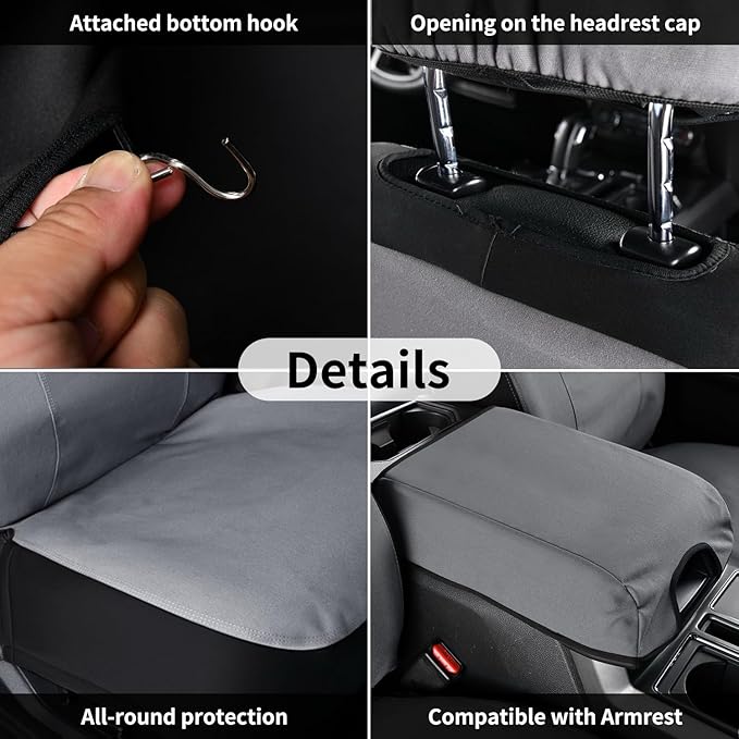 Coverado Front Seat Covers, Waterproof Canvas Seat Protector for Car Seat Cushions for Kids & Dogs, Seat Covers Compatible with 2015-2026 Ford F150 & 2017-2026 Ford F250 F350 F450(Gray, 2PCS)