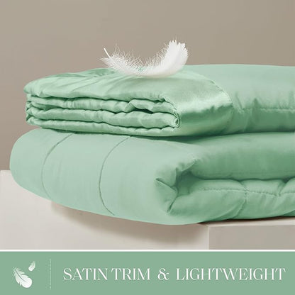 Madison Park Windom Down Alternative Blanket, Premium 3M Scotchgard Moisture Wicking Treatment, Lightweight and Soft Bed Cover For All Season, Satin Trim, Seafoam Twin