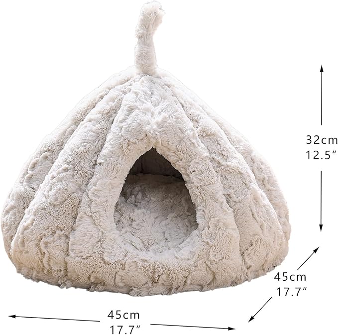 PetPals Round Cat Bed Small Pet Cave with Removeable and Washable Cushion, Super Soft Plush Pet Bed with Cover for Puppy and Kitten, Anti-Slip Bottom (Rose Hut)