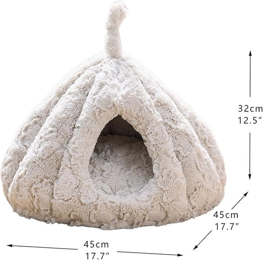 PetPals Round Cat Bed Small Pet Cave with Removeable and Washable Cushion, Super Soft Plush Pet Bed with Cover for Puppy and Kitten, Anti-Slip Bottom (Rose Hut)