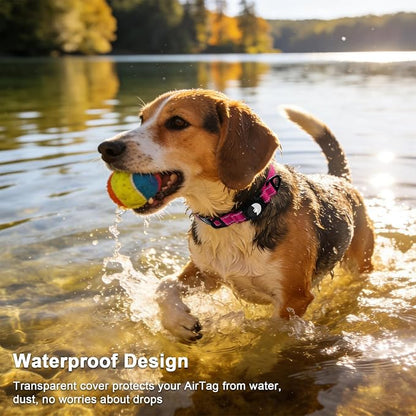 Taglory AirTag Dog Collar with Waterproof Holder for Medium Dogs, Hot Pink | Reflective for Night Walks & Low-Light Safety, Track Your Pup Peace of Mind, Adjustable Soft Padded, No More Dangling Tags M