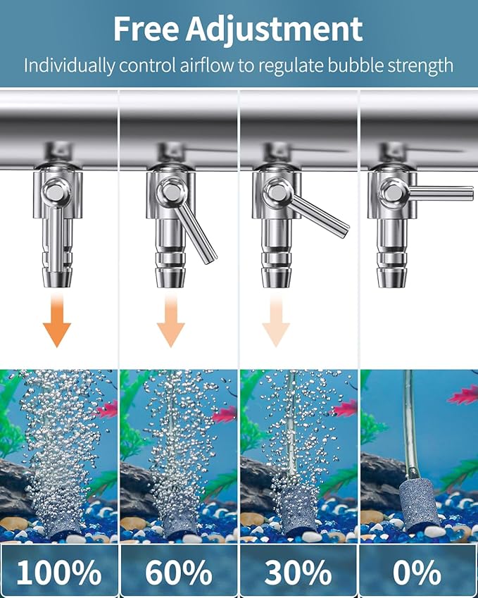 Pawfly Aquarium Air Flow Control Lever Valve 2-Way Fish Tank Air Valve for Air Pump Chromium Copper Manifold Multi-Port Air Flow Splitter for 3/16" ID & 3/8" OD Airline Tubing