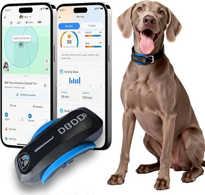 DBDD AI GPS Tracker for Dogs (40lbs+), Real Time Location and AI Health Caer Management, Electronic Fence, Waterproof, iOS and Android Universal（Black）