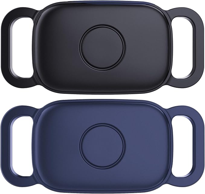 DDJ Dog Collar Holder for Tile Life360 Pro 2024 Tracker, 2-Pack Waterproof Silicone Cover Full-Body Protective Case for Tile Tracker Pet Collar, Ultra Durable, Scratch Resistant, Black,Blue
